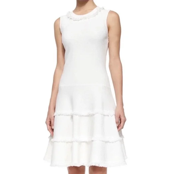 Kate Spade White Sleeveless Fringe Trim Tiered Knit Fit and Flare Dress Medium - Picture 4 of 15